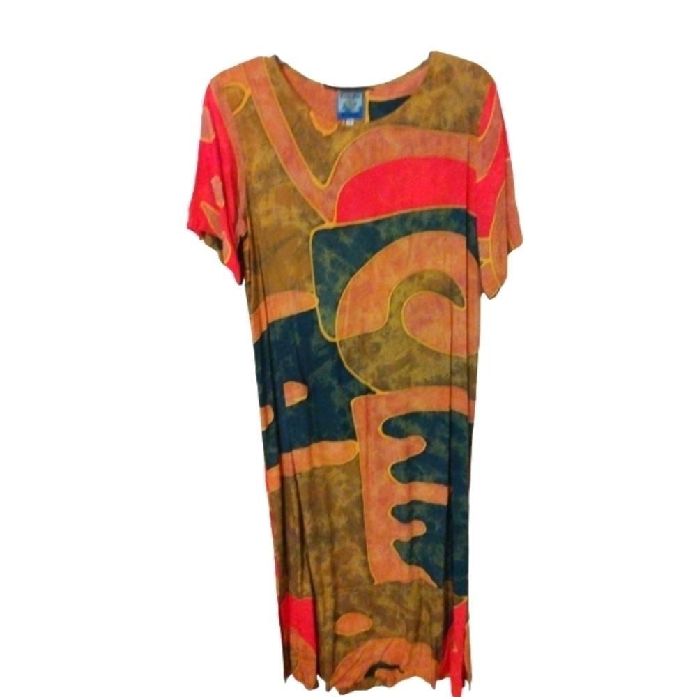 Vintage Endeavor Trading BoHo Beachy Multicolor Geo Design Maxi Dress S